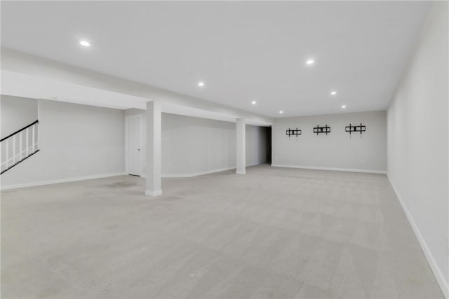 313 Camden Dr, Lehigh Twp, PA 16063 - finished below grade area with recessed lighting and light colored carpet