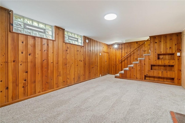 112 Taylor Run Rd, Monongahela, PA 15063 - basement with wooden walls, carpet, and stairs