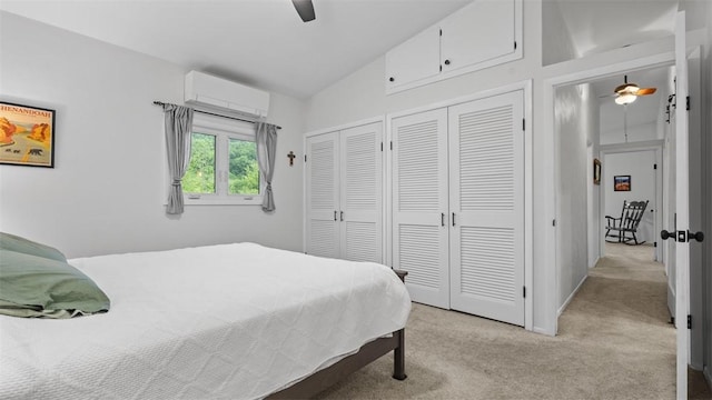 1451 Keystone St, Natrona Hts/Harrison Twp, PA 15065 - bedroom with a wall mounted AC, light carpet, two closets, and ceiling fan