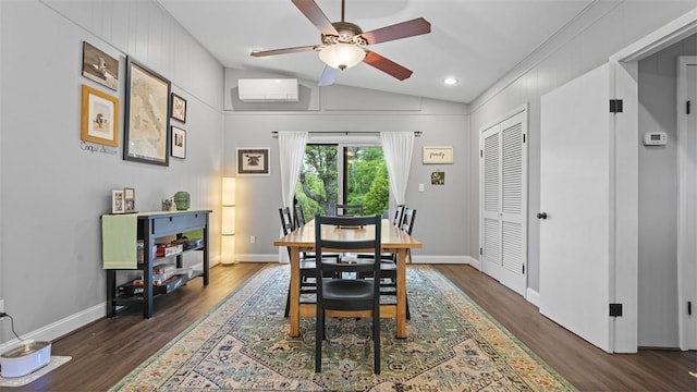1451 Keystone St, Natrona Hts/Harrison Twp, PA 15065 - dining space featuring ceiling fan, wood finished floors, an AC wall unit, and vaulted ceiling