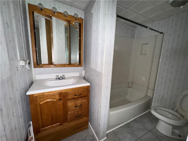 3112 Ridge Ave, Hopewell Twp Bea, PA 15001 - full bathroom with wallpapered walls, vanity, shower / washtub combination, and tile patterned flooring