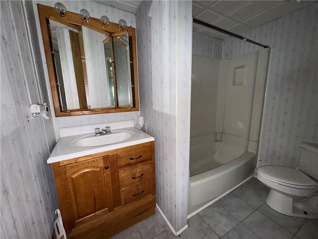 3112 Ridge Ave, Hopewell Twp Bea, PA 15001 - full bath with wallpapered walls, vanity, tile patterned floors, and shower / tub combination