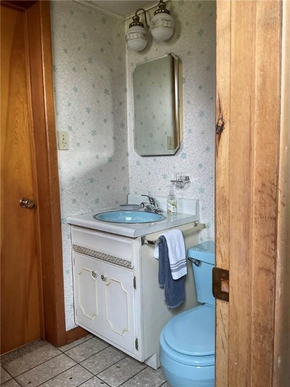 143 Herbst Rd, Kennedy Twp, PA 15108 - half bath with vanity, wallpapered walls, and tile patterned flooring
