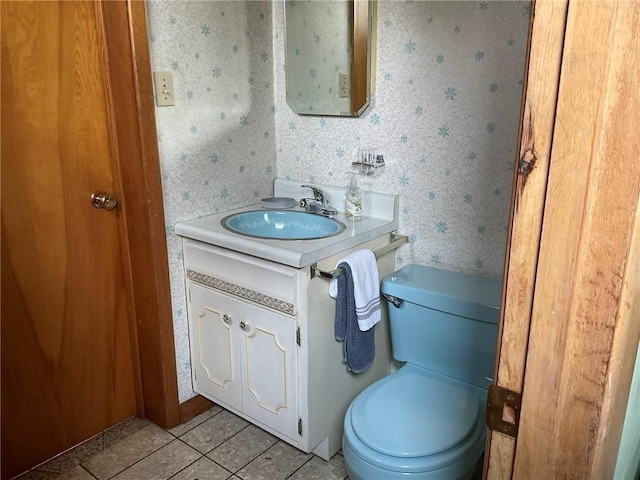 143 Herbst Rd, Kennedy Twp, PA 15108 - half bath with tile patterned flooring, wallpapered walls, and vanity
