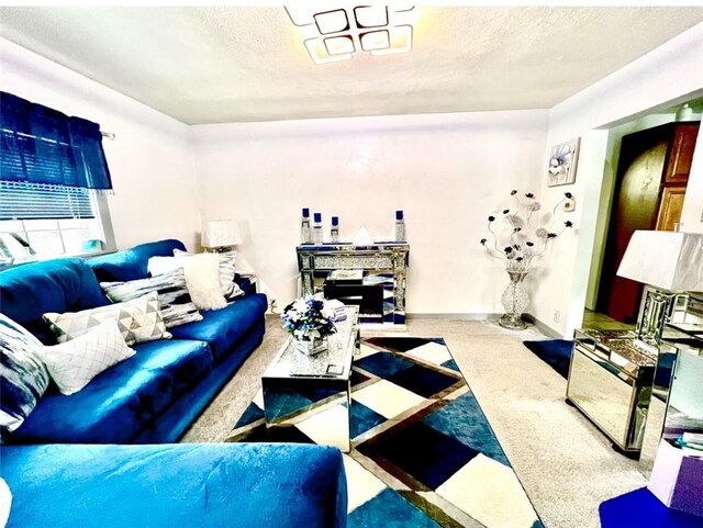 201 Esther Ave, New Kensington, PA 15068 - carpeted living room featuring a textured ceiling and baseboards