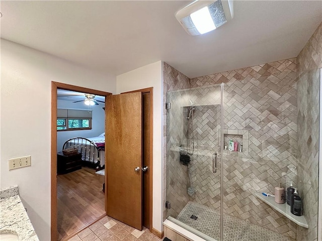 315 Lake Dr, Neshannock Twp, PA 16105 - ensuite bathroom with a shower stall, a ceiling fan, and vanity