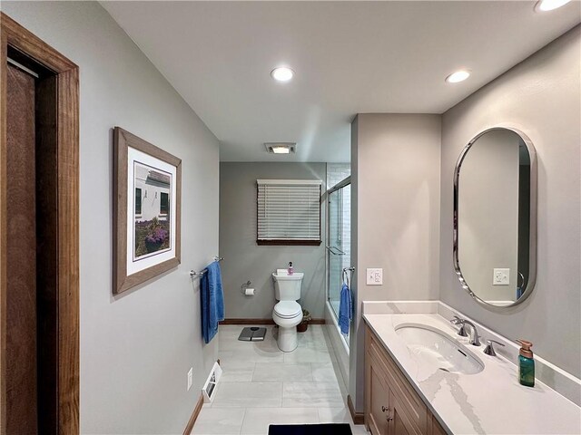 315 Lake Dr, Neshannock Twp, PA 16105 - bathroom featuring vanity, combined bath / shower with glass door, and recessed lighting