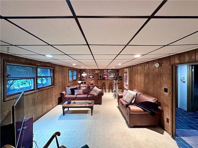 315 Lake Dr, Neshannock Twp, PA 16105 - living room featuring wooden walls and a paneled ceiling