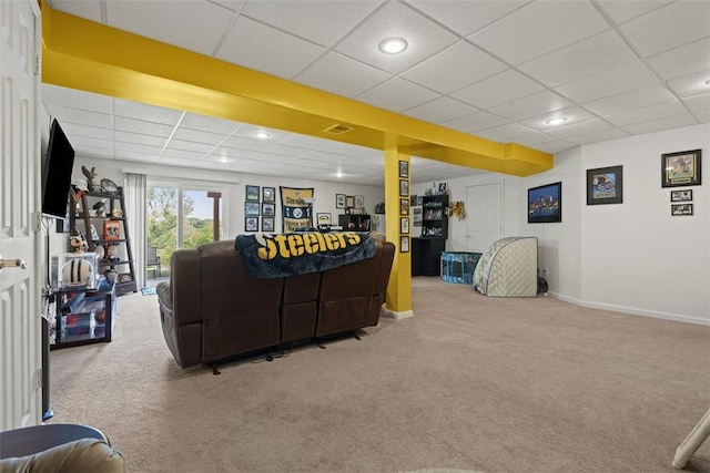 23 Sunset Ct, Cranberry Twp, PA 16066 - living area featuring a paneled ceiling, carpet, and recessed lighting