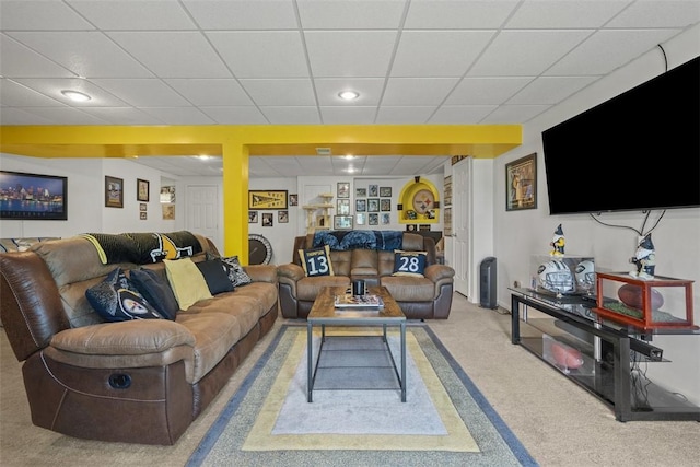23 Sunset Ct, Cranberry Twp, PA 16066 - carpeted living room with recessed lighting and a paneled ceiling