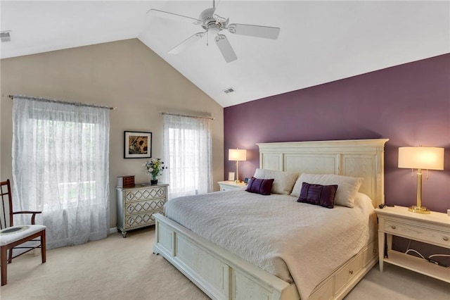 1041 Clerkenwell Ln, Cranberry Twp, PA 16066 - bedroom featuring high vaulted ceiling, light colored carpet, and a ceiling fan