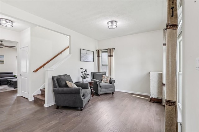 2811 De Paul Ct, Franklin Park, PA 15143 - sitting room with stairs, wood finished floors, and ceiling fan