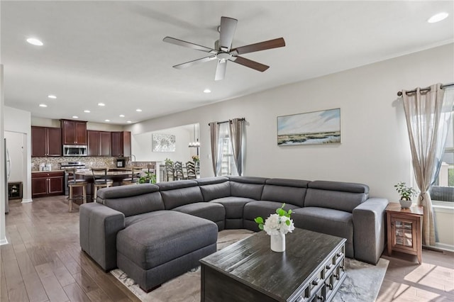 2811 De Paul Ct, Franklin Park, PA 15143 - living room featuring recessed lighting, a ceiling fan, and light wood-type flooring
