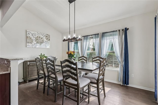 2811 De Paul Ct, Franklin Park, PA 15143 - dining area with dark wood-style floors, vaulted ceiling, and a chandelier