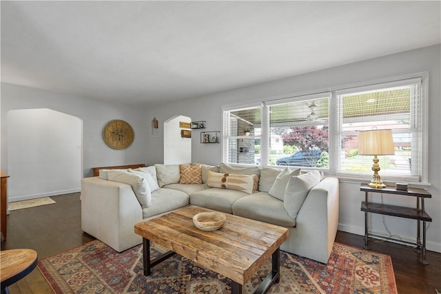 108 Mary St, Ross Twp, PA 15214 - living area with arched walkways and wood finished floors