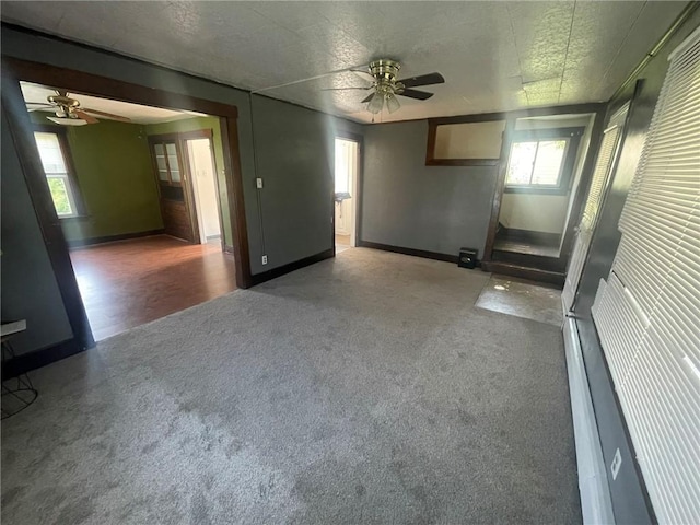 1354 Water St, Indiana Boro Ind, PA 15701 - unfurnished living room featuring a ceiling fan, carpet, plenty of natural light, and a textured ceiling