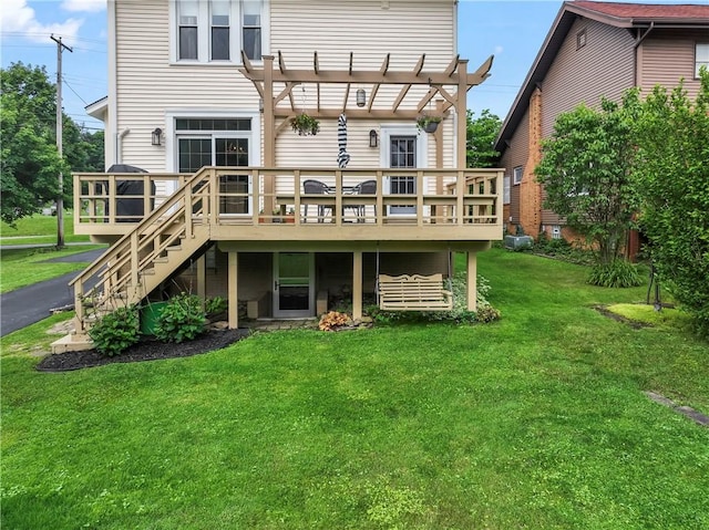 2026 Darlington Rd, Chippewa Twp, PA 15010 - back of property featuring a pergola, a wooden deck, a lawn, and stairs