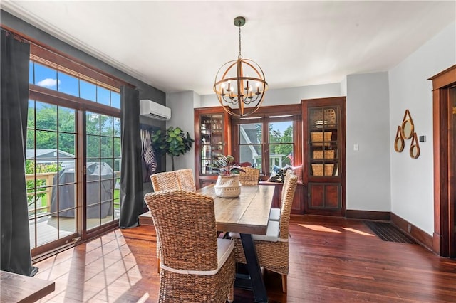 2026 Darlington Rd, Chippewa Twp, PA 15010 - dining space with a chandelier, hardwood / wood-style floors, and a wall mounted air conditioner