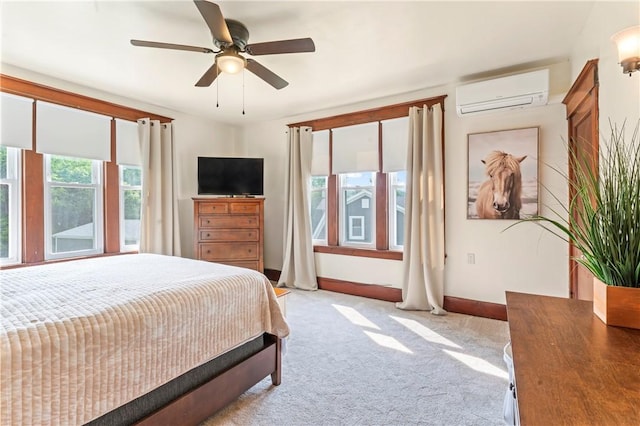 2026 Darlington Rd, Chippewa Twp, PA 15010 - bedroom featuring a wall mounted AC, light colored carpet, and a ceiling fan