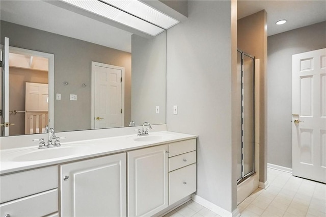 5727 Kentucky Ave, Shadyside, PA 15232 - full bath featuring a stall shower, double vanity, and tile patterned flooring