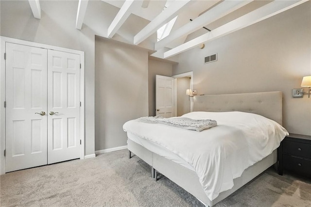5727 Kentucky Ave, Shadyside, PA 15232 - carpeted bedroom featuring beam ceiling, high vaulted ceiling, and a closet