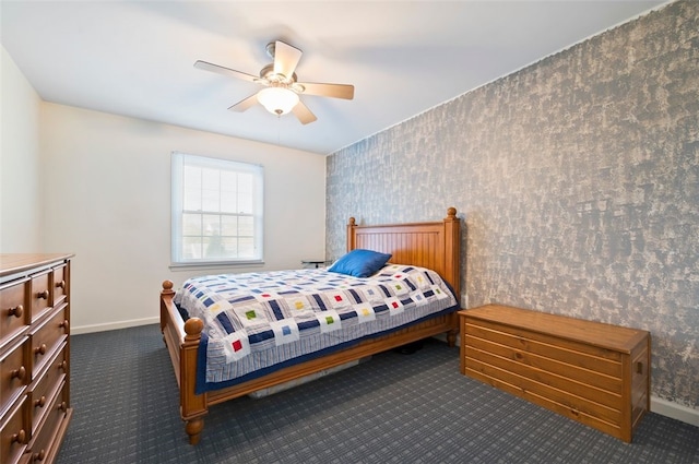202 Roscommon Pl, Peters Twp, PA 15317 - bedroom with dark colored carpet, a ceiling fan, and wallpapered walls