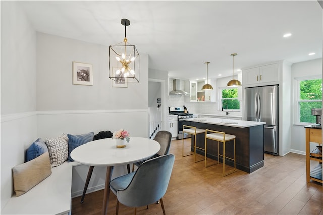 110 Simon Ave, Ross Twp, PA 15237 - dining room featuring recessed lighting, a chandelier, breakfast area, and light wood-style floors