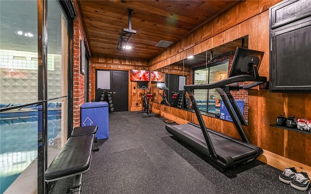 4077 Clarkland Ave, Hampton, PA 15101 - exercise room featuring wooden walls and wooden ceiling
