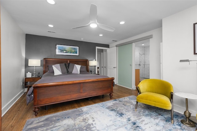 5508 Darlington Rd, Squirrel Hill, PA 15217 - bedroom with wood finished floors, recessed lighting, ceiling fan, and ensuite bathroom