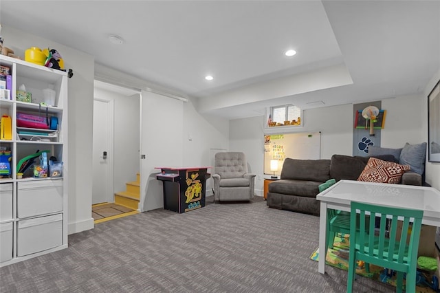 5508 Darlington Rd, Squirrel Hill, PA 15217 - carpeted living area featuring recessed lighting and stairs
