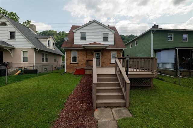 347 Washington St, Leetsdale, PA 15056 - back of property with brick siding, a fenced backyard, and a wooden deck