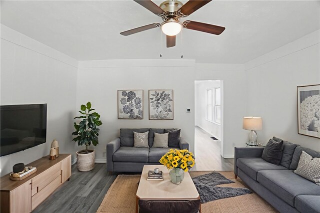 347 Washington St, Leetsdale, PA 15056 - living room with dark wood-type flooring and a ceiling fan
