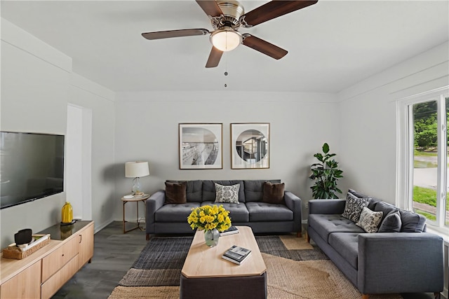 347 Washington St, Leetsdale, PA 15056 - living room with wood finished floors and a ceiling fan