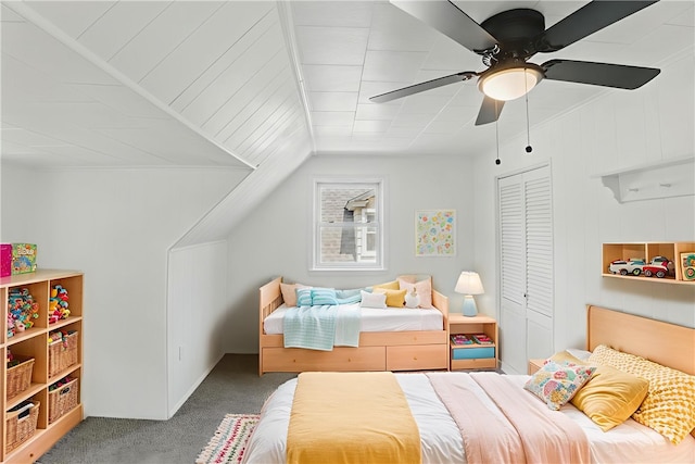 347 Washington St, Leetsdale, PA 15056 - carpeted bedroom featuring a closet, ceiling fan, and lofted ceiling