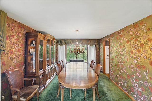 480 Herbst Manor Rd, Kennedy Twp, PA 15108 - carpeted dining room with wallpapered walls and a chandelier