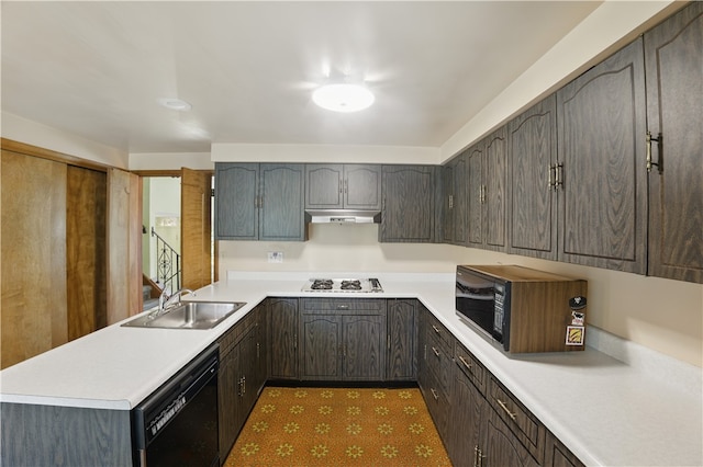 480 Herbst Manor Rd, Kennedy Twp, PA 15108 - kitchen with black appliances, under cabinet range hood, a peninsula, and light countertops