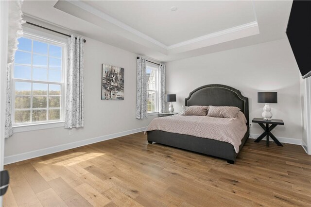 159 Heather Dr, North Strabane, PA 15317 - bedroom featuring a raised ceiling, multiple windows, light wood-type flooring, and crown molding