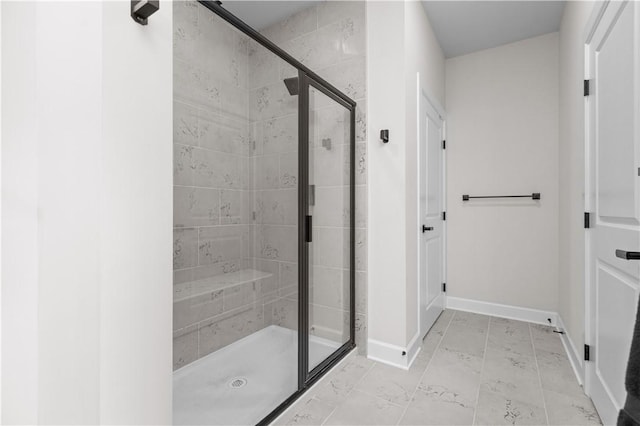 159 Heather Dr, North Strabane, PA 15317 - bathroom featuring a stall shower and baseboards