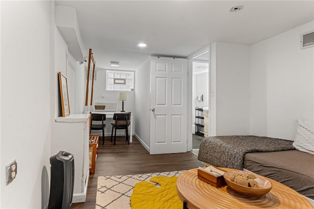 5719 Hobart St, Squirrel Hill, PA 15217 - living area featuring dark wood finished floors and recessed lighting