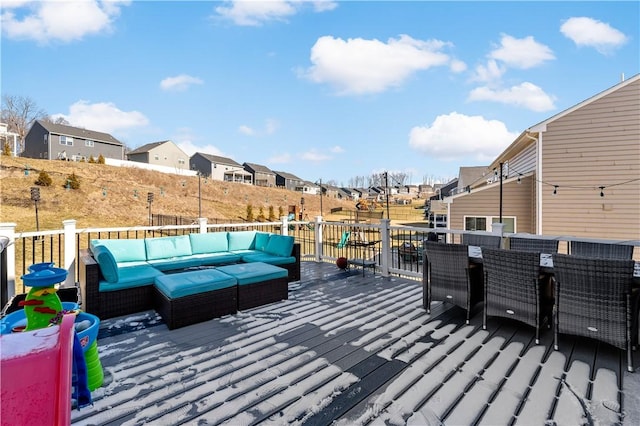 159 Horseshoe Dr, North Fayette, PA 15071 - wooden deck featuring a residential view, an outdoor hangout area, and outdoor dining space