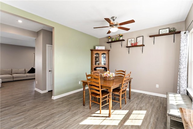 159 Horseshoe Dr, North Fayette, PA 15071 - dining room featuring a ceiling fan, wood finished floors, and recessed lighting