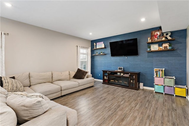 159 Horseshoe Dr, North Fayette, PA 15071 - living area with wood finished floors, recessed lighting, and an accent wall