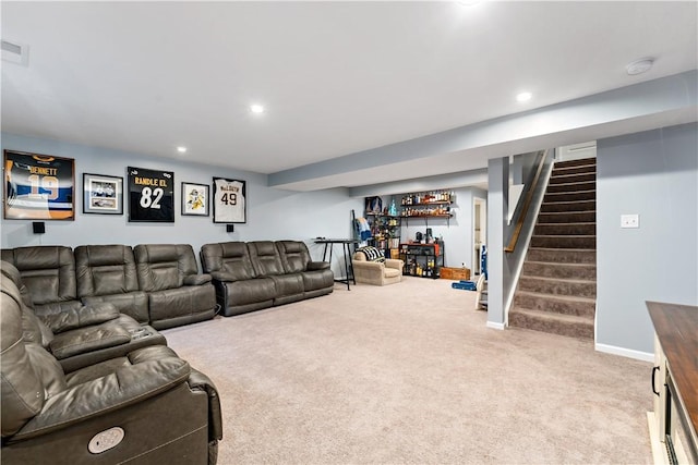 159 Horseshoe Dr, North Fayette, PA 15071 - carpeted living area featuring stairway and recessed lighting