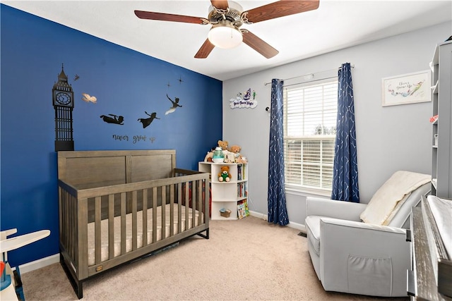 159 Horseshoe Dr, North Fayette, PA 15071 - bedroom with a crib, carpet, and a ceiling fan
