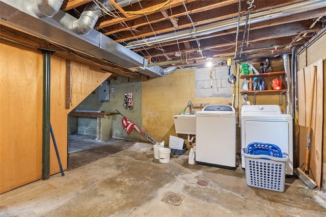 2519 Sylvania Dr, Bethel Park, PA 15102 - unfinished basement featuring washer and dryer and electric panel