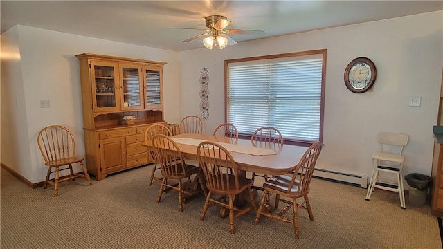 287 School Ave, Conemaugh Twp Som, PA 15937 - dining area featuring ceiling fan, light colored carpet, and a baseboard radiator