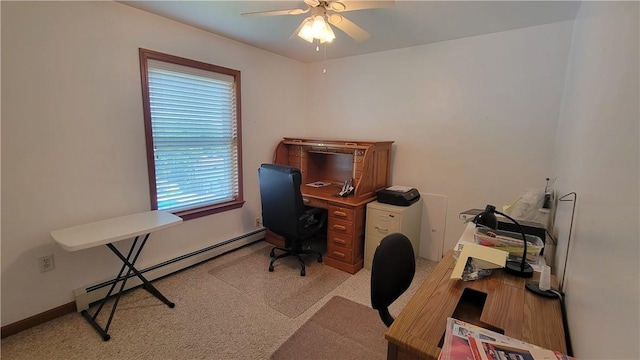 287 School Ave, Conemaugh Twp Som, PA 15937 - office space with a ceiling fan, a baseboard radiator, and light carpet