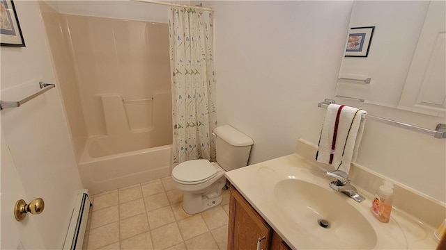 287 School Ave, Conemaugh Twp Som, PA 15937 - bathroom with baseboard heating, vanity, shower / tub combo with curtain, and tile patterned floors