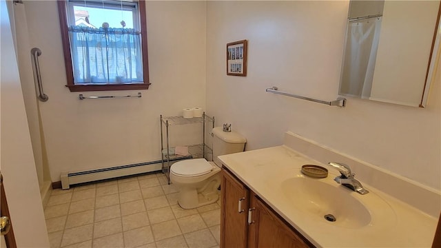 287 School Ave, Conemaugh Twp Som, PA 15937 - full bath with a baseboard radiator, vanity, tile patterned flooring, and a shower with curtain