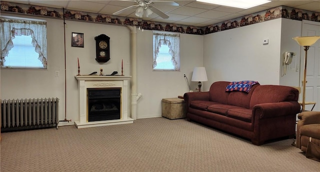 287 School Ave, Conemaugh Twp Som, PA 15937 - living room with radiator heating unit, plenty of natural light, ceiling fan, and carpet floors